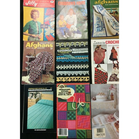 Coats & Clark's Book Lot of 9 Knit & Crochet Patterns Books 1960s-1970s 1994 - Picture 4 of 7